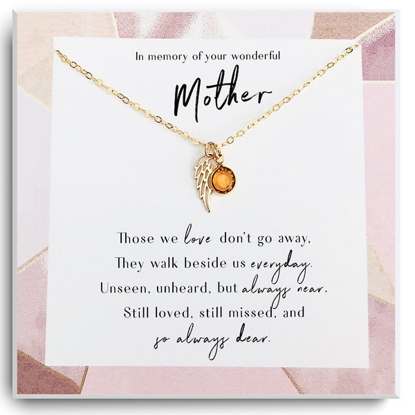 Memorial Jewelry - Loss of mother - Sympathy Gift - In Memory of Mom, Memorial Remembrance Gift, Mom Bereavement Gift, Angel wing birthstone