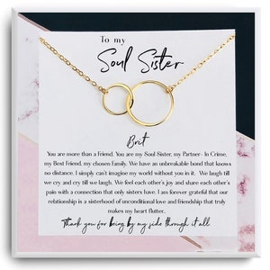 Carte de collier Soul Sister - Bijoux Soul Sister - Sœur non biologique - Ami longue distance - Cadeau Meilleur ami - Or imbriqué, argent