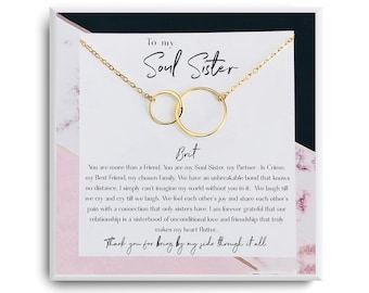 Soul Sister necklace Card - Soul Sister Jewelry - Unbiological Sister - Long distance Friend - Best Friend Gift - Interlocking gold, silver
