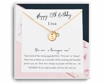 13th Birthday Girl - teen Birthday Gifts - 13th Birthday Jewelry - Thirteenth Birthday necklace - Gift for 13 year old - Message card