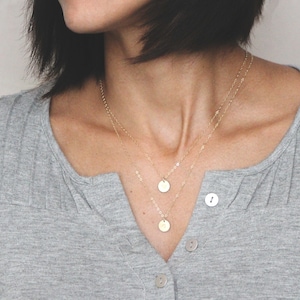 Layered Necklace Set - Double Initial Necklace - Custom Initial necklace - Layering Disc Necklace - Silver , Gold Filled, Rose Gold
