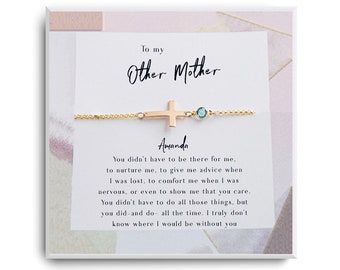 To my other mother Gift Bracelet - Bonus Mom Bracelet - Stepmom Gift - Mother in Law - Foster mom mother's day - Cross Birthstone Bracelet