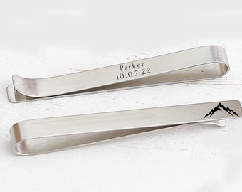 Gift for Him - Mountain Tie Bar - Groomsmen Tie Bar - Graduation Gift - Great Outdoors  - Gift for Groomsmen - Personalized Silver Tie Clip