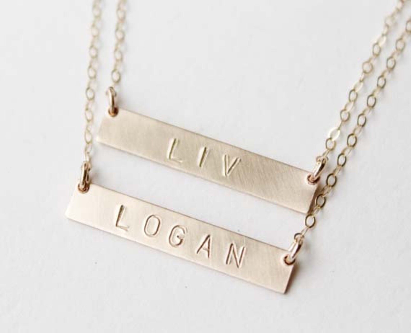 Delicate Bar Necklace / Monogram Bar Necklace / Stamped Bar Etsy