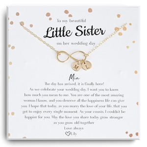 Alla mia sorellina il giorno del suo matrimonio - Collana regalo per il giorno del matrimonio della sorella - Regalo della sorella alla sposa - Regalo per i gioielli della sposa - Biglietto del giorno del matrimonio
