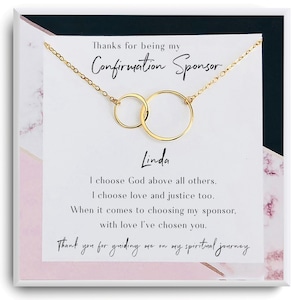 Confirmation Sponsor Gift for Women - Catholic Sponsor - Gifts for Sponsors - Interlocking Charm - Thank you religious Card with Necklace
