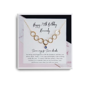 Regali per il 70° compleanno per le donne - Regalo per il 70° compleanno della mamma - 7 anelli 7 decenni - Nonna 70° compleanno - Collana di compleanno con pietra di nascita