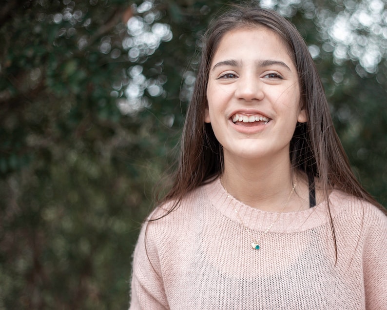 Gift for 10 year old girl — custom initial and birthstone necklace for tenth birthday celebration.