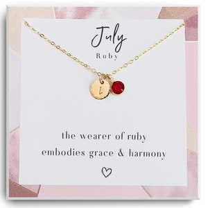 July Birthstone necklace -Ruby Birthstone Jewelry - Custom initial Necklace - July Birthday Gift for her - Personalized Ruby necklace