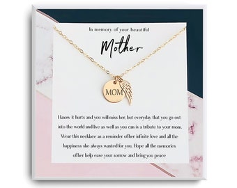 Loss of mother - Remembrance Gift- Memorial necklace for Daughter - Angel wing Necklace - Memorial Jewelry - Gift  with card - Mom Necklace