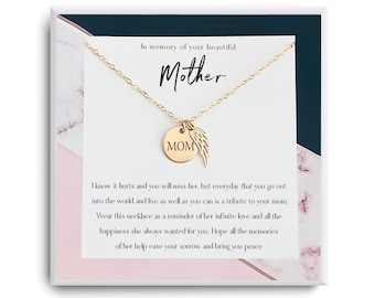 Loss of mother - Remembrance Gift- Memorial necklace for Daughter - Angel wing Necklace - Memorial Jewelry - Gift  with card - Mom Necklace