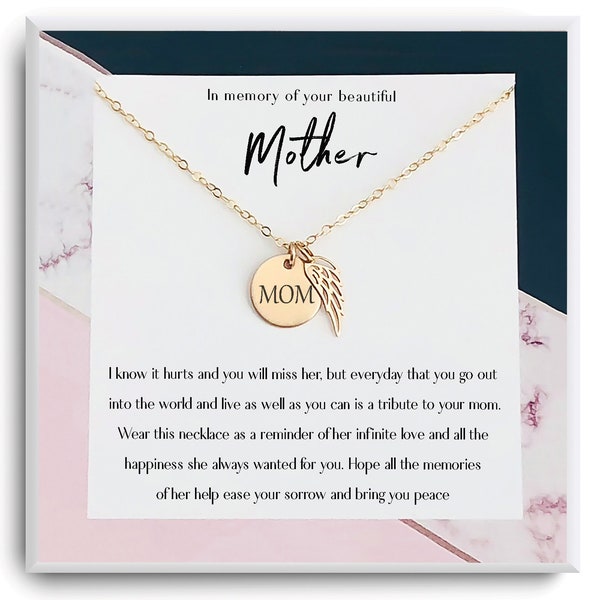 Loss of mother - Remembrance Gift- Memorial necklace for Daughter - Angel wing Necklace - Memorial Jewelry - Gift  with card - Mom Necklace