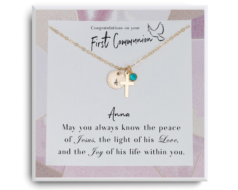 First Communion Necklace First Communion Gift Girl First Holy Communion 1st Communion Cross Necklace Gift for goddaughter, niece image 1