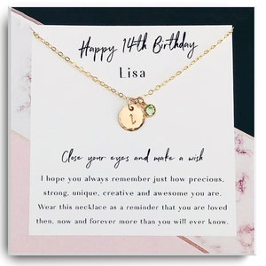 Regalo de 14 cumpleaños -Collar de piedra de nacimiento de niña de 14 años - Regalo personalizado de decimocuarto cumpleaños para sobrina - hija - ahijada - hermana
