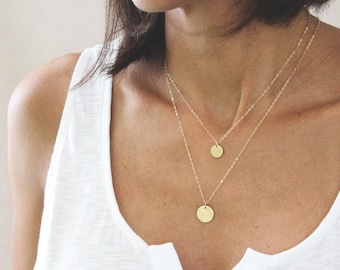 Double Necklace Set - Set of 2 - Gold, Silver, Rose Gold - Layering Necklaces - Hammered Necklace Set, Layered Set, Delicate -  Minimalist
