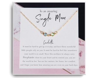 Single Mom Gift - Mothers Day present -  Present for Single mother - Super mom Necklace - Gift for Single Mother -Birthstone Jewelry for Mom