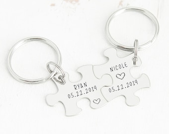 Ensemble de porte-clés pour couples - Pièces de puzzle personnalisées - Porte-clés à lui et aux siens - Anniversaire de couple - Cadeau de petit ami - Porte-clés assortis