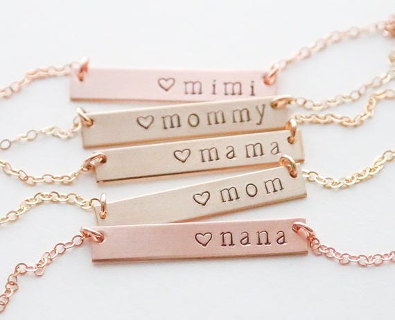 Mothers Necklace - Mimi Necklace - Bar Necklace - Mama Necklace - Personalized nana necklace - Silver,Gold,Rose - mothers day personalized
