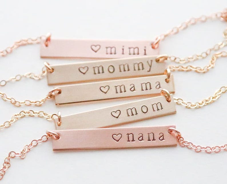 Mothers Necklace Mimi Necklace Bar Necklace Mama Necklace Personalized nana necklace Silver,Gold,Rose mothers day personalized image 1