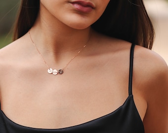 3 Initial Necklace - 14K Gold, Silver Initial Disc Necklace - Multiple Initial Necklace - 3 Friends Necklace - Personalized Mother Necklace