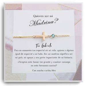 Quieres ser mi madrina gift - Madrina Proposal - Cross Birthstone Bracelet - Regalo Pulsera para madrina - Will you be my madrina in spanish