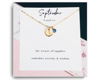 Personalized September Birthstone Necklace - September Sapphire Birthstone Necklace - September Birthday Gift - Sapphire Gold Jewelry