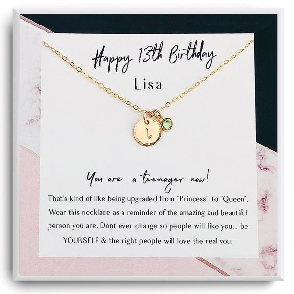 13th Birthday Girl - teen Birthday Gifts - 13th Birthday Jewelry - Thirteenth Birthday necklace - Gift for 13 year old - Message card