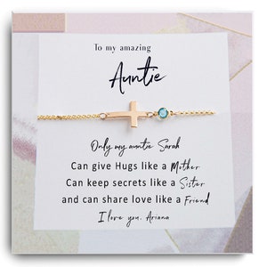 Aunt Gift bracelet - Personalized Aunt Gift - Auntie Bracelet - Gift for Auntie Aunt  birthday gift Ideas - Cross Birthstone Bracelet