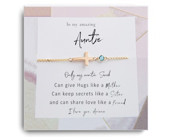 Pulsera de regalo de tía - Regalo de tía personalizado - Pulsera de tía - Regalo para el regalo de cumpleaños de la tía tía Ideas - Pulsera de piedra de nacimiento cruzada