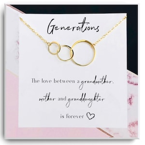 Generations Necklace for Grandma, Mom, granddaughter - 3 generations Jewelry- Mothers Day Gifts - Grandma Birthday Gifts - Grandma Gifts