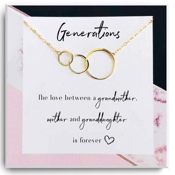 Generations Necklace for Grandma, Mom, granddaughter - 3 generations Jewelry- Mothers Day Gifts - Grandma Birthday Gifts - Grandma Gifts