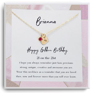 Goldene Geburtstagskette - Happy Golden Birthday - Personalisierte GeburtssteinKette - 21. Geburtstag Mädchen - Halskette mit Karte