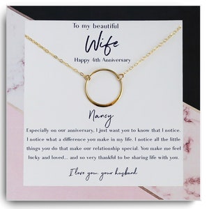 4th Anniversary Gift For Wife - 4th Wedding Anniversary Gift Necklace  -Four Year Anniversary Gifts - Fourth Year Anniversary - From Husband