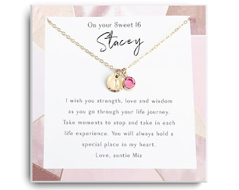Sweet 16 gift Necklace - Birthstone necklace - 16th birthday gift girl Necklace - Sweet 16 necklace - Sweet sixteen jewelry - Gold, Silver