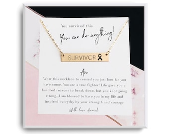 Cancer Survivor gift - Survivor Jewelry - Recovery Necklace - Encouragement gift - Strength Gift - Breast cancer ribbon - You got this card
