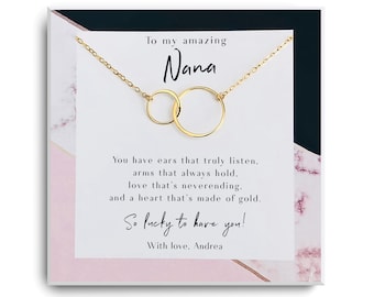 Nana Necklace - Nana Gift - Nana Jewelry - Mothers day Gift ideas for grandma - Interlocking Circle - Gold, Silver, rose Gold