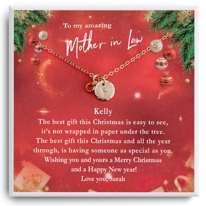 Weihnachtsgeschenk für Schwiegermutter Halskette - Schmuck von Schwiegertochter - Personalisierte Schwiegermutter - Grußkarte zur Schwiegermutter