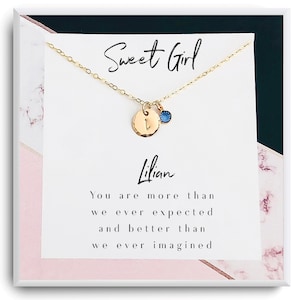 Collar inicial para niña pequeña - Regalo personalizado para niñas pequeñas - Collar personalizado para niña con letra - Collar de piedra de nacimiento para adolescentes