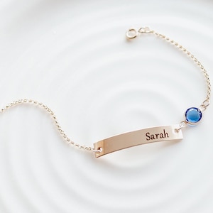 Birthstone Name Bracelet - Custom Birthstone Bracelet • Custom Date Bracelet • Personalized name Bar  Bracelet - Gold, Rose Gold, Sterling