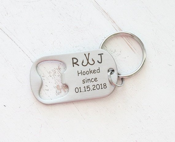 Valentines day Gift for him Fishing - Hooked on you - Anniversary Gift -Boyfriend Gift -Husband Gift -Fishing Keychain -Mens Valentines Gift