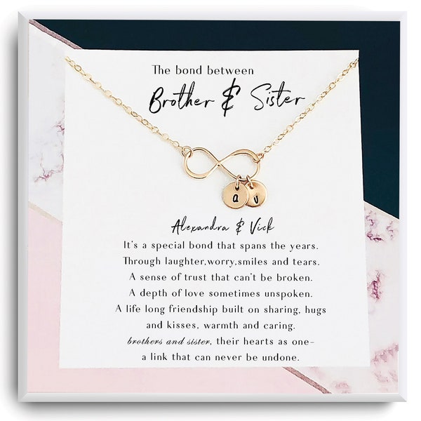 Brother and Sister Necklace - Sibling Gift - Wedding Gift for Sister - Birthday Gift from Brother - Mothers day Gift - Initial necklace