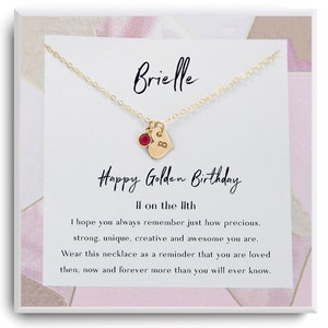 Golden Birthday Gift Necklace - Happy Golden Birthday - Personalized Birthstone necklace - 11th Birthday Girl - Necklace with card