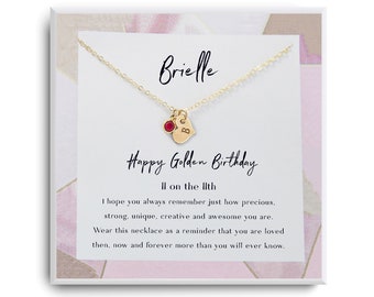 Golden Birthday Gift Necklace - Happy Golden Birthday - Personalized Birthstone necklace - 11th Birthday Girl - Necklace with card
