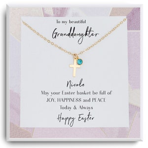 Easter Gift for granddaughter - Religious Gift for her - Happy Easter Cross Necklace - Personalized Eater Gifts - Gift for toddler girl,Teen
