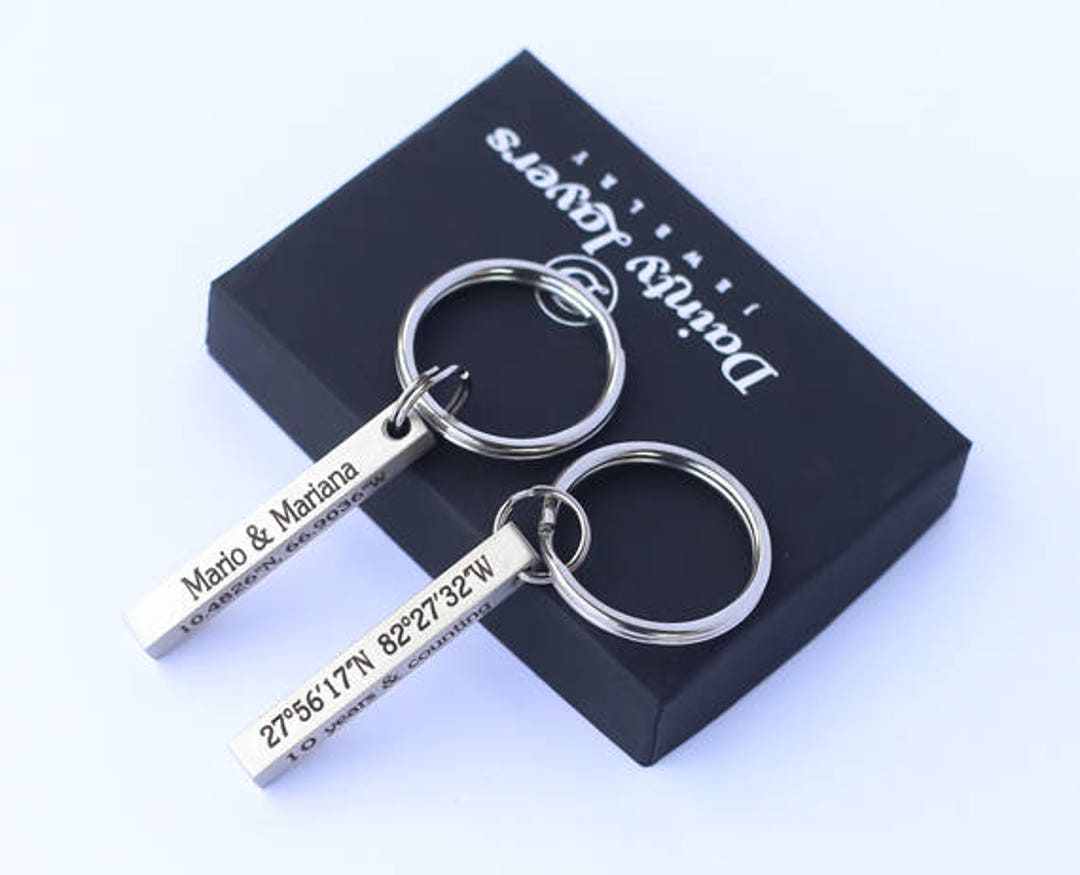 Anniversary Keychain for Him / Custom Coordinate Keychain / Etsy