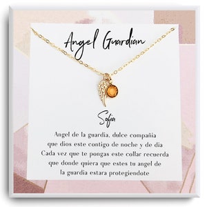 Angel de la Guarda Halskette - Schutzengel - Engelflügel Halskette - Weihnachten/Geburtstagsgeschenk - Katholisches Taufgeschenk Mädchen - Spanische Karte