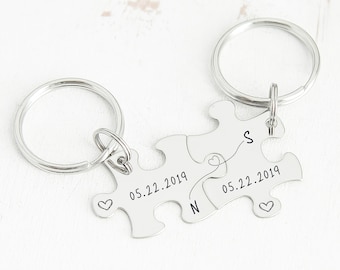Pièce de puzzle pour couples personnalisée gravée Porte-clés - Cadeau Saint-Valentin pour lui - Porte-clés d'anniversaire - Cadeau de mariage - Porte-clés pour couples