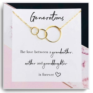 Generations necklace - Mothers day gifts for mom necklace - Grandmother, Daughter, Granddaughter Jewelry - Birthday gifts for grandma - Gold