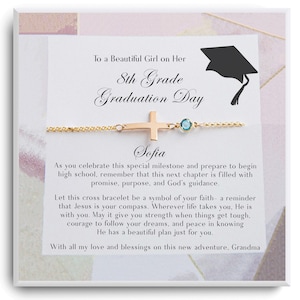 Regalos de graduación de octavo grado para niña: pulsera con cruz personalizada, para graduadas de octavo grado, de secundaria y católicas.