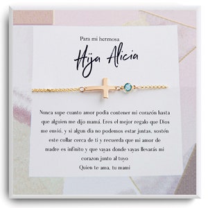 Regalo para hija - A mi hermosa Hija - Hija Gift Bracelet - Regalo de Cumpleaños, Bautizo, Navidad, Graduacion - Cross Birthstone Bracelet